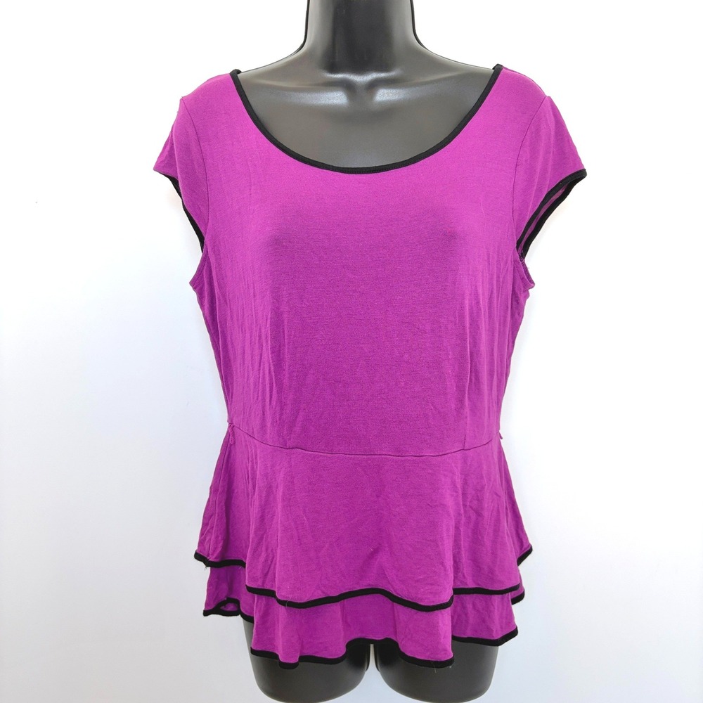 Y2K Vintage Peplum Top Contrast Trim Tiered Hem Large Purple